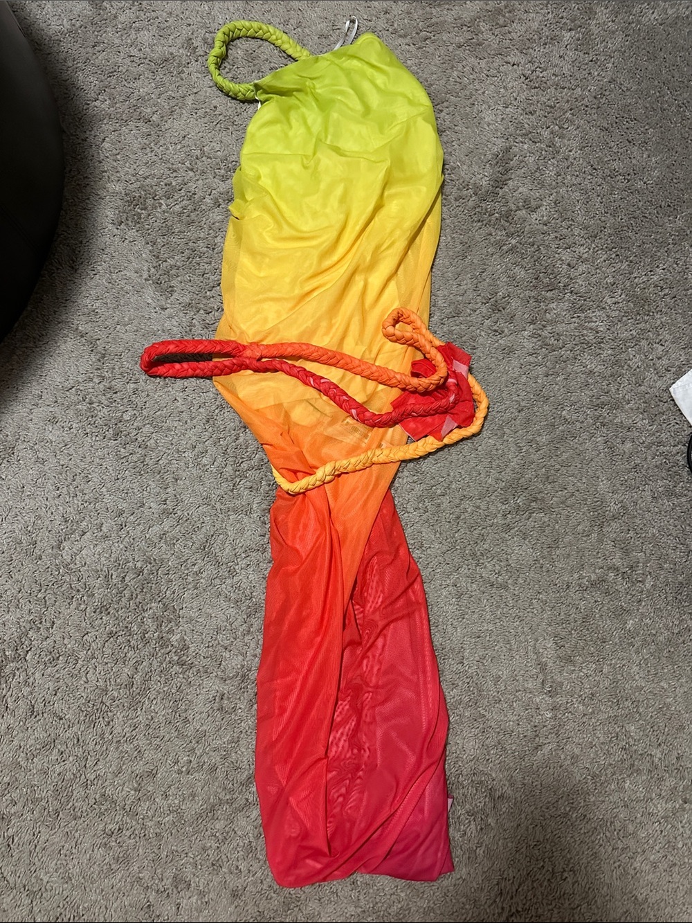 One-Shoulder Ombre Midi Dress in Lime, Orange & Red - Picture 4 of 5